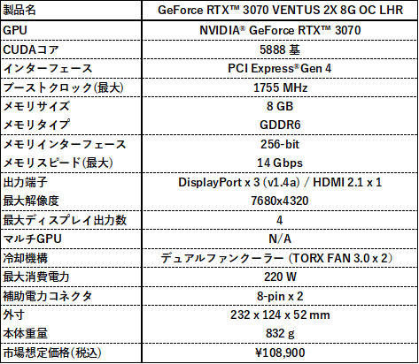 GeForce RTX™ 3070 VENTUS 2X 8G OC LHR