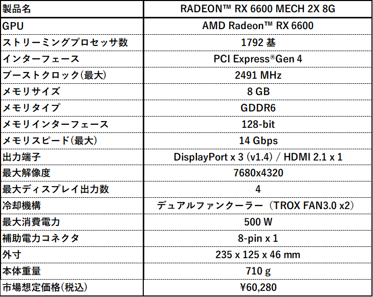 RADEON RX 6600 MECH 2X 8G
