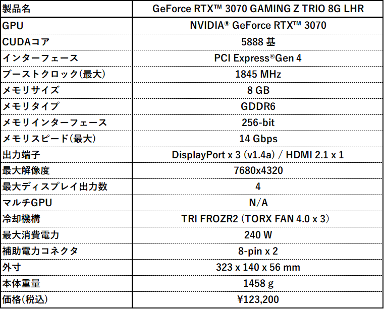 GeForce RTX 3070 GAMING Z TRIO 8G LHR