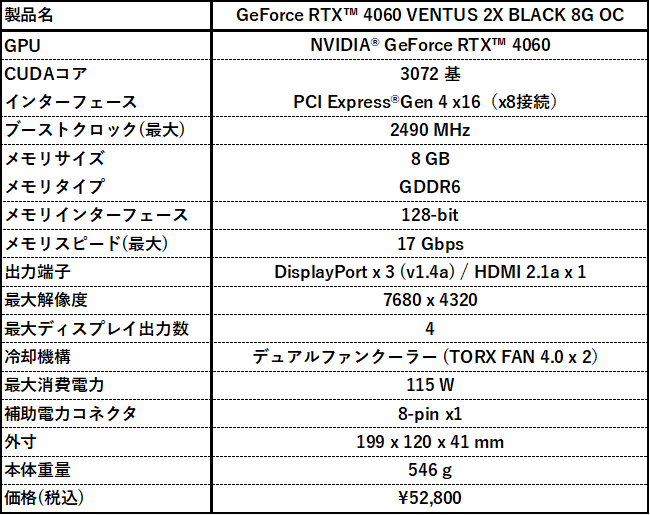 GeForce RTX™ 4060 VENTUS 2X BLACK 8G OC