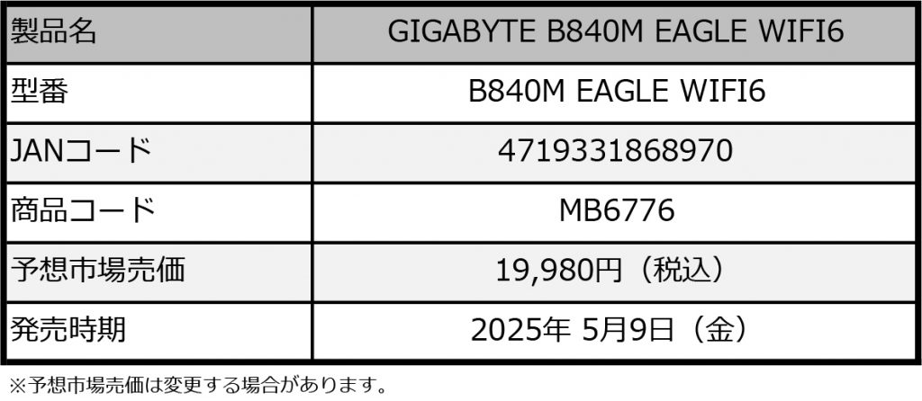 GIGABYTE B840M EAGLE WIFI6